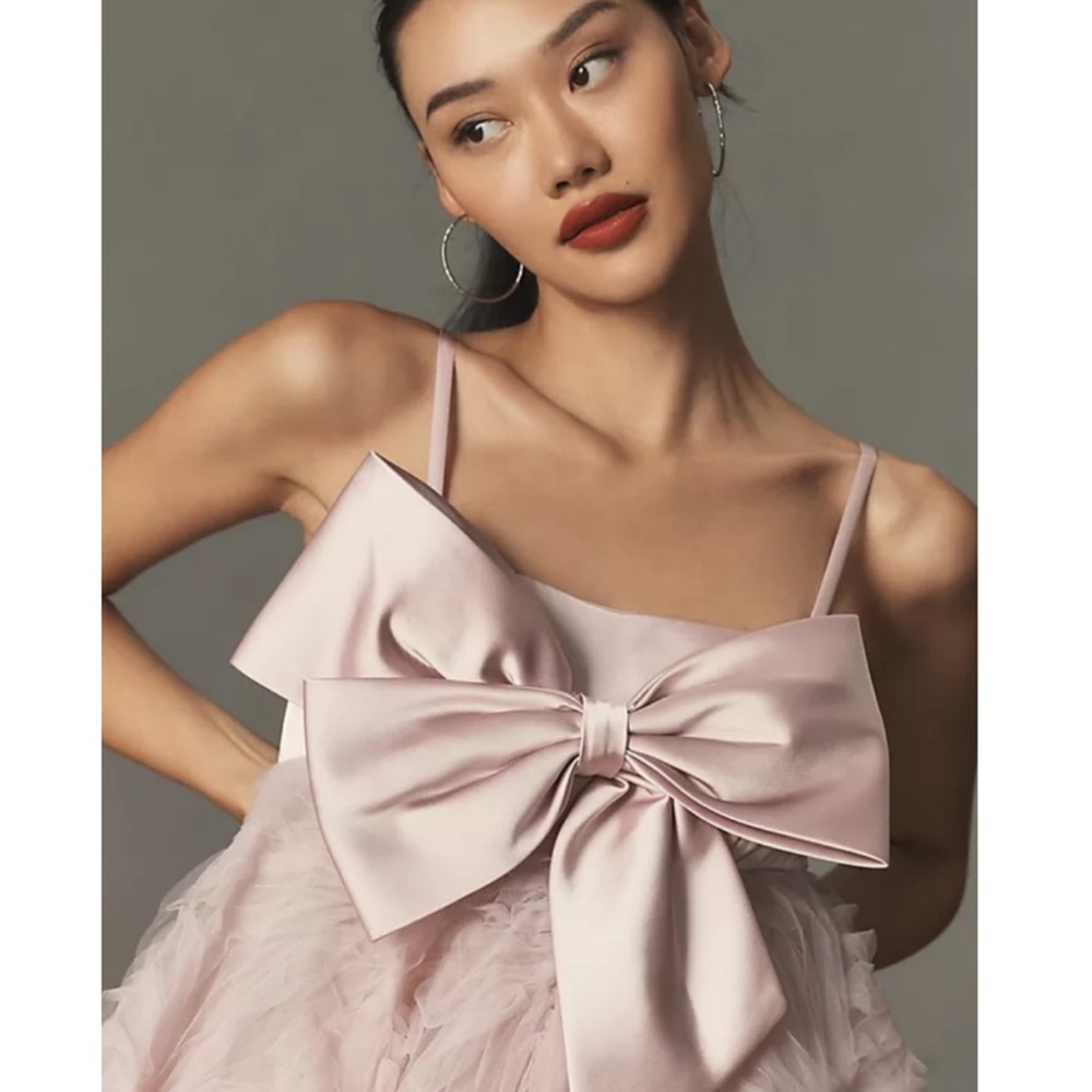Mac Duggal Pink Bow Front Tulle Mini Dress - Picture 4 of 12